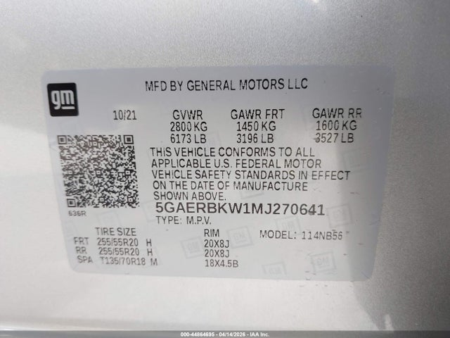 Auction sale of the 2021 Buick Enclave Fwd Essence, vin: 5GAERBKW1MJ270641, lot number: 44864695