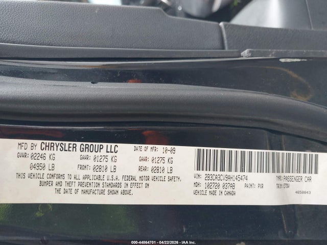 Продажа на аукционе авто 2010 Dodge Charger Sxt, vin: 2B3CA3CV4AH186546, номер лота: 44864701