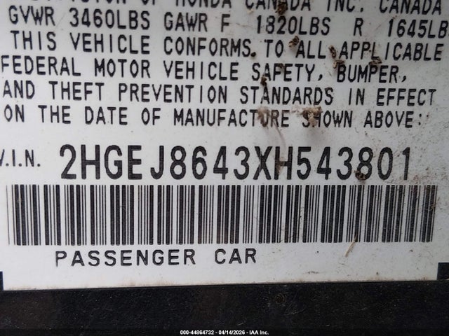 1999 HONDA CIVIC 2HGEJ8643XH543801 Photo 8