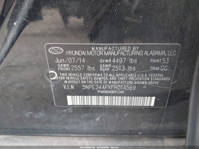 Aukcja sprzedaży 2015 Hyundai Sonata Limited, vin: 5NPE34AFXFH014569, numer aukcji: 44864739
