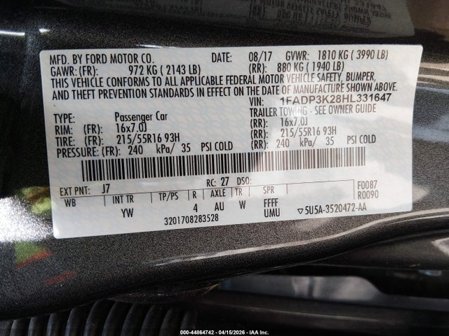Ford FOCUS SE 2017 1FADP3K28HL331647 Image 9