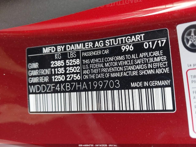 Aukcja sprzedaży 2017 Mercedes-benz E 300 4matic, vin: WDDZF4KB7HA199703, numer aukcji: 44864755
