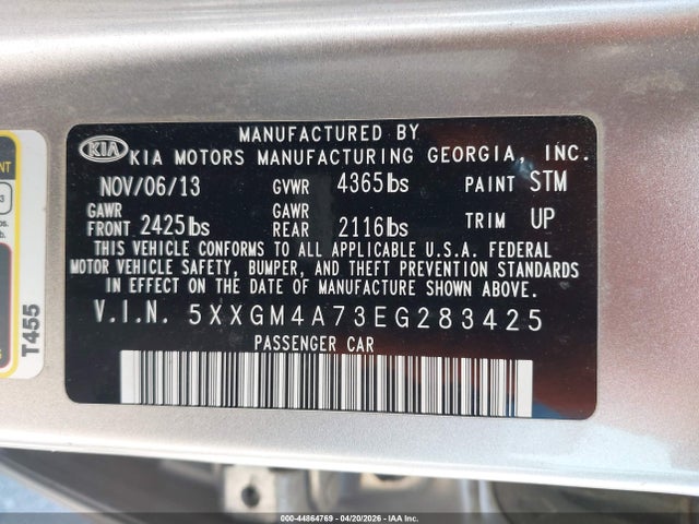5XXGM4A73EG283425 KIA Optima Lx