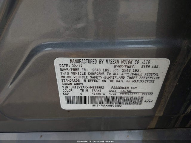 Aukcja sprzedaży 2017 Infiniti Q50 3.0t Premium, vin: JN1EV7ARXHM839982, numer aukcji: 44864775