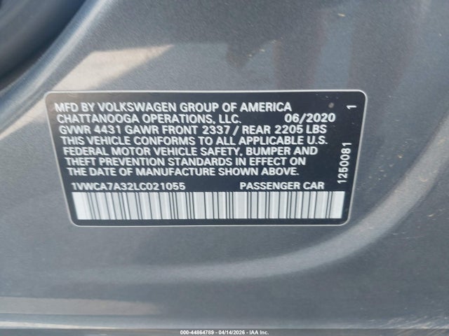 Aukcja sprzedaży 2020 Volkswagen Passat 2.0t Sel, vin: 1VWCA7A32LC021055, numer aukcji: 44864789