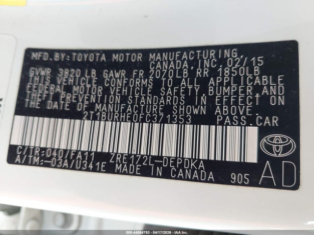Toyota COROLLA L 2015 2T1BURHE0FC371353 Image 9