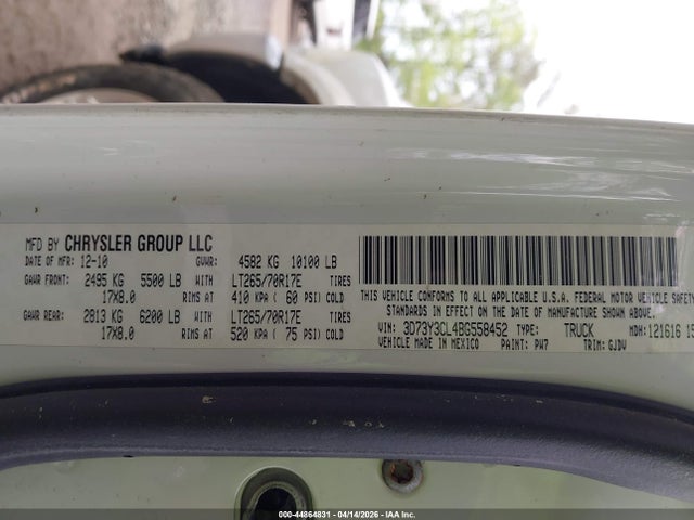 Aukcja sprzedaży 2011 Ram Ram 3500 Laramie, vin: 3D73Y3CL4BG558452, numer aukcji: 44864831
