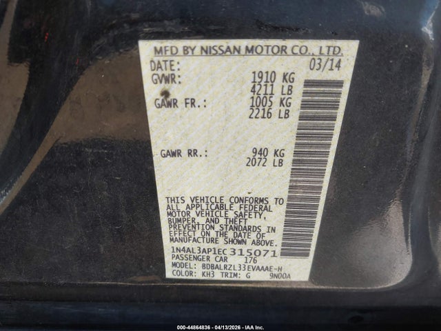 Продаж на аукціоні авто 2014 Nissan Altima 2.5 S, vin: 1N4AL3AP1EC315071, номер лоту: 44864836