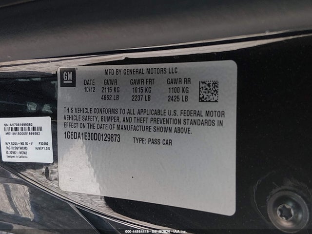2013 Cadillac Cts Standard მანქანა იყიდება აუქციონზე, vin: 1G6DA1E30D0129873, აუქციონის ნომერი: 44864846