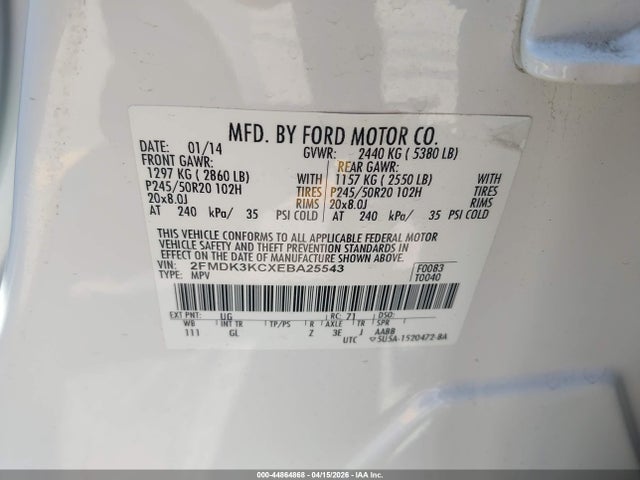 Ford Edge Limited 2014 2FMDK3KCXEBA25543 Image 9