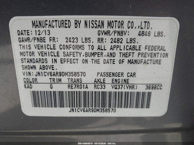 Продажа на аукционе авто 2013 Infiniti G37x, vin: JN1CV6AR9DM358570, номер лота: 44864879