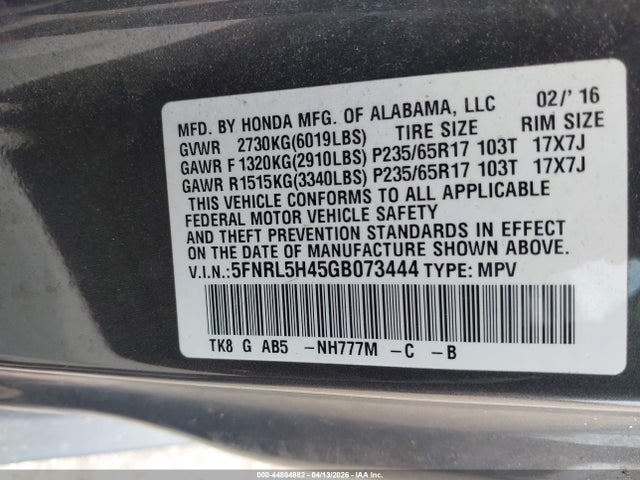 Honda ODYSSEY EX 2016 5FNRL5H45GB073444 Image 9