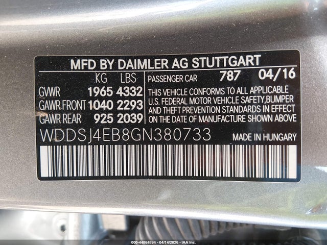 Auction sale of the 2016 Mercedes-benz Cla 250, vin: WDDSJ4EB8GN380733, lot number: 44864894