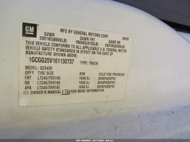 Продаж на аукціоні авто 2006 Chevrolet Express Work Van, vin: 1GCGG25V161130737, номер лоту: 44864900