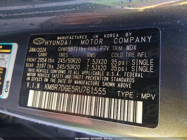 Продажа на аукционе авто 2024 Hyundai Palisade Calligraphy, vin: KM8R7DGE5RU761555, номер лота: 44864902