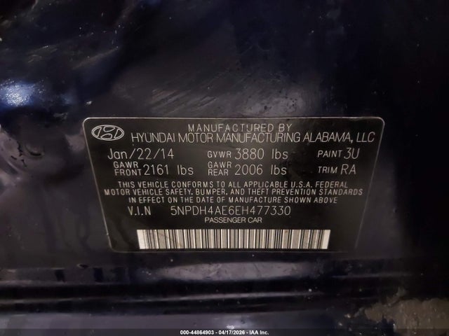2014 Hyundai Elantra Se მანქანა იყიდება აუქციონზე, vin: 5NPDH4AE6EH477330, აუქციონის ნომერი: 44864903