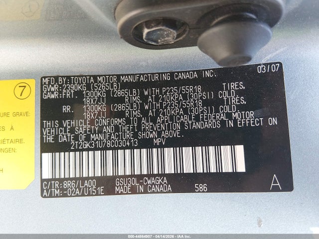 Aukcja sprzedaży 2008 Lexus Rx 350, vin: 2T2GK31U78C030413, numer aukcji: 44864907
