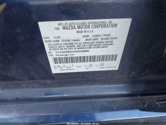 44864942 :رقم المزاد ، 1YVHZ8BH3A5M24880 vin ، 2010 Mazda Mazda6 I Sport مزاد بيع