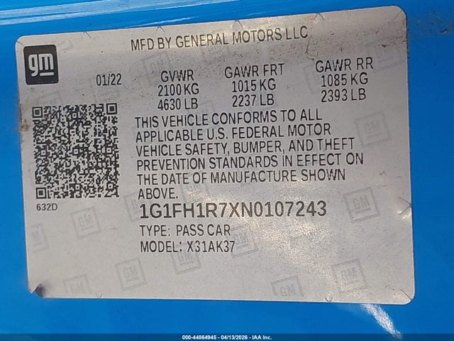 2022 CHEVROLET CAMARO 1G1FH1R7XN0107243 Photo 8