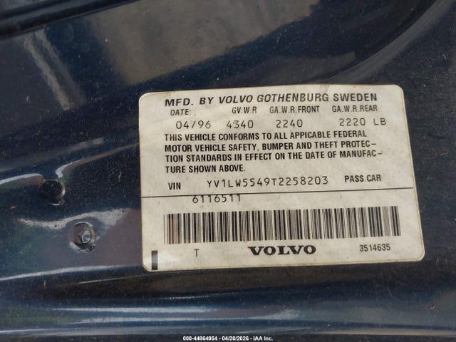 Продажа на аукционе авто 1996 Volvo 850 Glt, vin: YV1LW5549T2258203, номер лота: 44864954