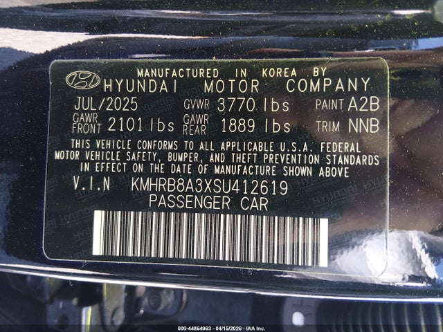 Aukcja sprzedaży 2025 Hyundai Venue Se, vin: KMHRB8A3XSU412619, numer aukcji: 44864963