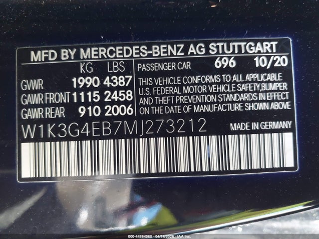 W1K3G4EB7MJ273212 Mercedes-Benz A 220