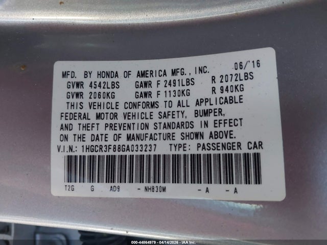 1HGCR3F88GA033237 Honda Accord Ex-l V-6