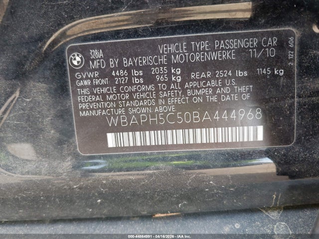 Aukcja sprzedaży 2011 Bmw 328i, vin: WBAPH5C50BA444968, numer aukcji: 44864991