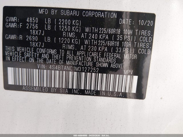 4S4BTANC1M3127252 Subaru Outback Limited