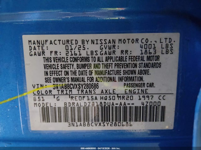 Nissan SENTRA SV 2025 3N1AB8CVXSY280686 Image 9