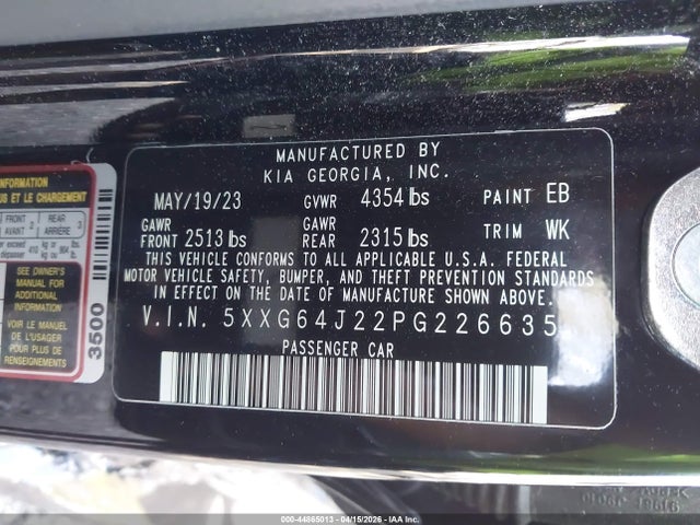 Aukcja sprzedaży 2023 Kia K5 Gt-line, vin: 5XXG64J22PG226635, numer aukcji: 44865013
