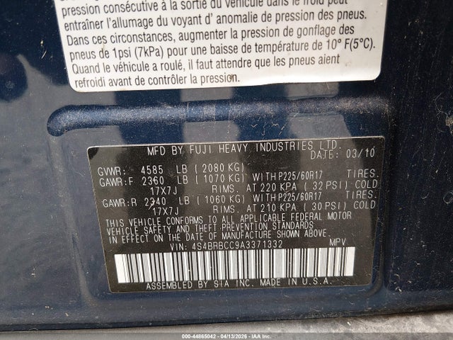 2010 SUBARU OUTBACK 4S4BRBCC9A3371332 Photo 8