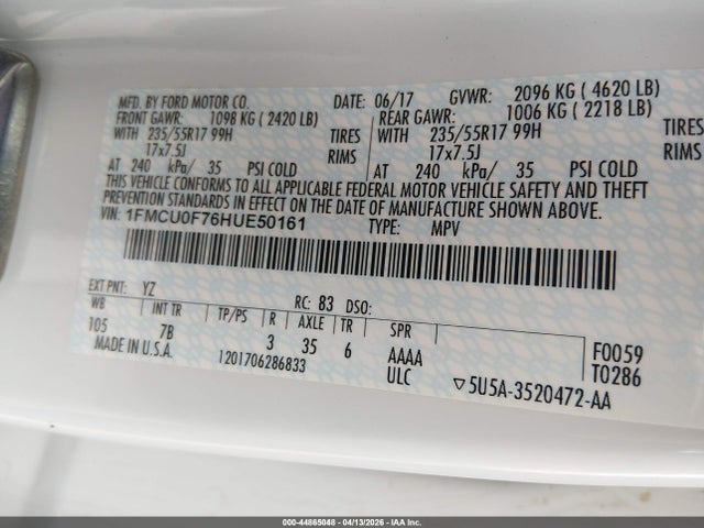 2017 FORD ESCAPE 1FMCU0F76HUE50161 Photo 8