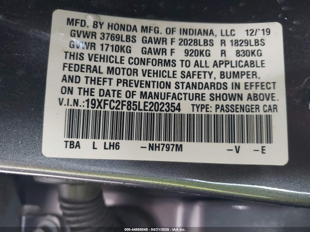 19XFC2F85LE202354 Honda Civic Sport