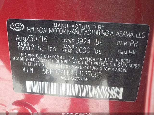 Aukcja sprzedaży 2017 Hyundai Elantra Se, vin: 5NPD74LF4HH127062, numer aukcji: 44865063