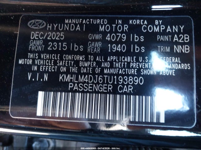 KMHLM4DJ6TU193890 Hyundai Elantra Hybrid Blue