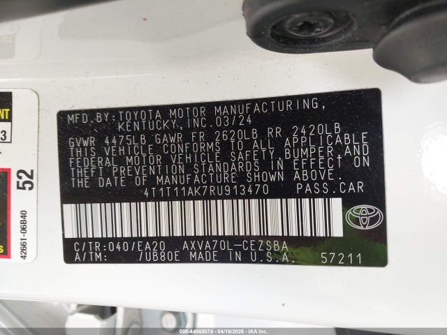 4T1T11AK7RU913470 Toyota CAMRY SE