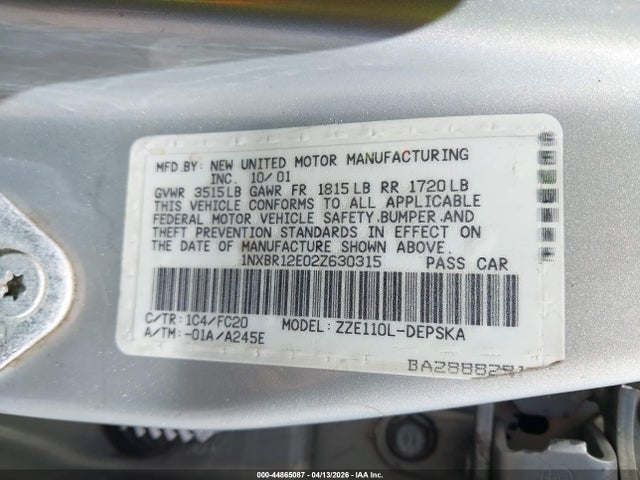 2002 TOYOTA COROLLA 1NXBR12E02Z630315 Photo 8