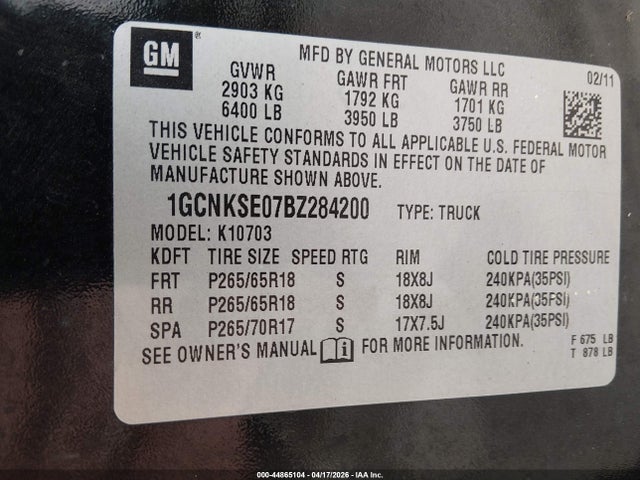 Продажа на аукционе авто 2011 Chevrolet Silverado 1500 Lt, vin: 1GCNKSE07BZ284200, номер лота: 44865104