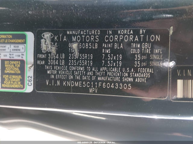 KNDME5C11F6043305 KIA Sedona Sx Luxury