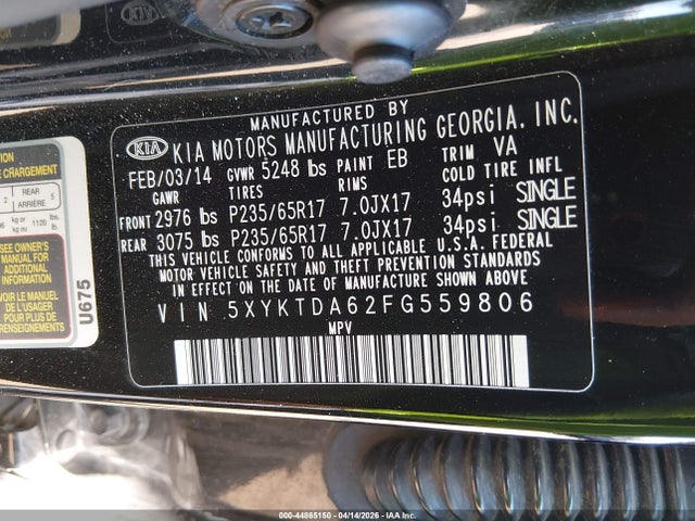 5XYKTDA62FG559806 KIA SORENTO LX