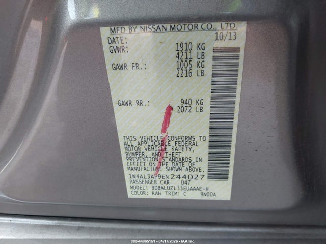 2014 Nissan Altima 2.5 Sv მანქანა იყიდება აუქციონზე, vin: 1N4AL3AP9EN244027, აუქციონის ნომერი: 44865151