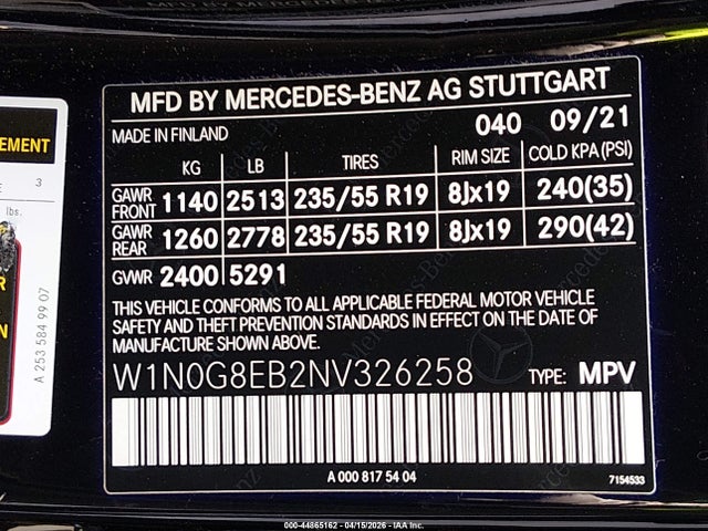 W1N0G8EB2NV326258 Mercedes-Benz Glc 300 4matic Suv