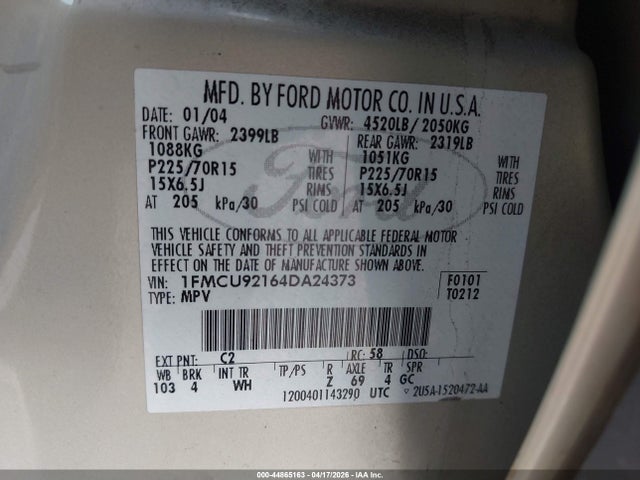 Aukcja sprzedaży 2004 Ford Escape Xls, vin: 1FMCU92164DA24373, numer aukcji: 44865163