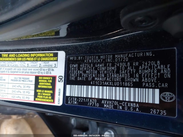 Toyota Camry Le Hybrid 2020 4T1C31AKXLU011865 Image 9