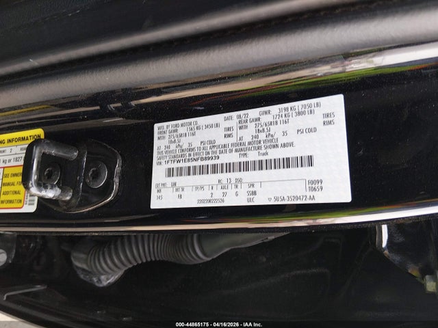 Aukcja sprzedaży 2022 Ford F-150 Xlt, vin: 1FTFW1E85NFB89939, numer aukcji: 44865175