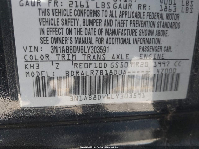 44865219 :رقم المزاد ، 3N1AB8DV6LY303591 vin ، 2020 Nissan Sentra Sr Xtronic Cvt مزاد بيع