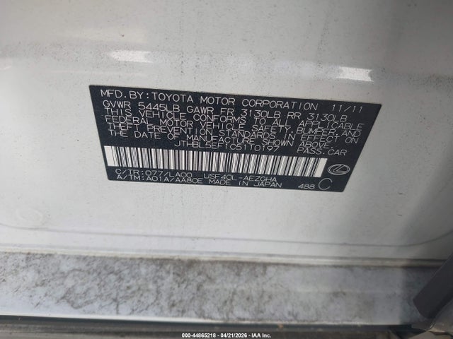 Aukcja sprzedaży 2012 Lexus Ls 460, vin: JTHBL5EF1C5110197, numer aukcji: 44865218