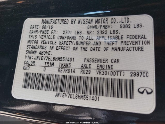 Продаж на аукціоні авто 2017 Infiniti Q60 3.0t Premium, vin: JN1EV7EL6HM551401, номер лоту: 44865225