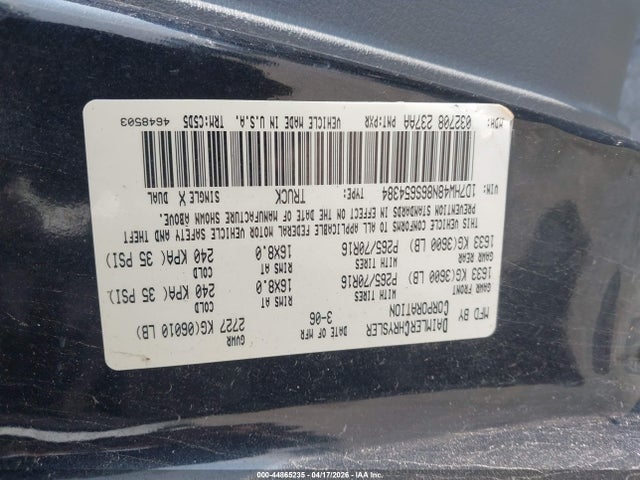 2006 Dodge Dakota Slt მანქანა იყიდება აუქციონზე, vin: 1D7HW48N86S654384, აუქციონის ნომერი: 44865235